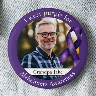 Draag Paarse voor Alzheimers Awareness Photo Ronde Button 5,7 Cm