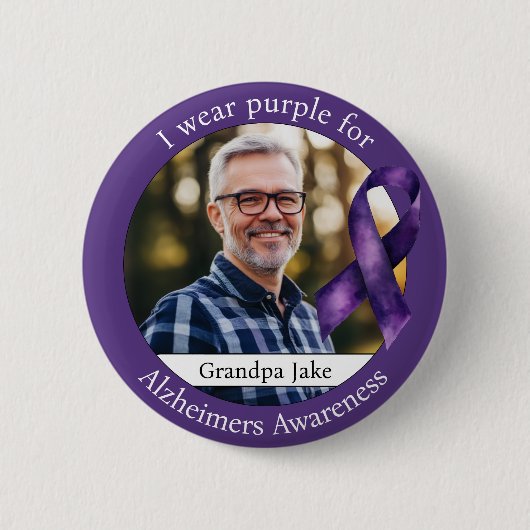 Draag Paarse voor Alzheimers Awareness Photo Ronde Button 5,7 Cm (Voorkant)