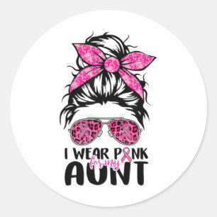 Draag roze voor mijn tante Messy Bun Borstkanker A Ronde Sticker