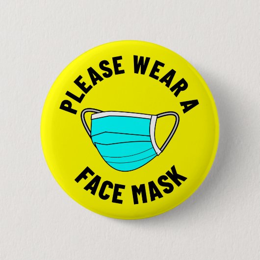Draag u een gezichtsmasker-herinnering geel ronde button 5,7 cm (Voorkant)