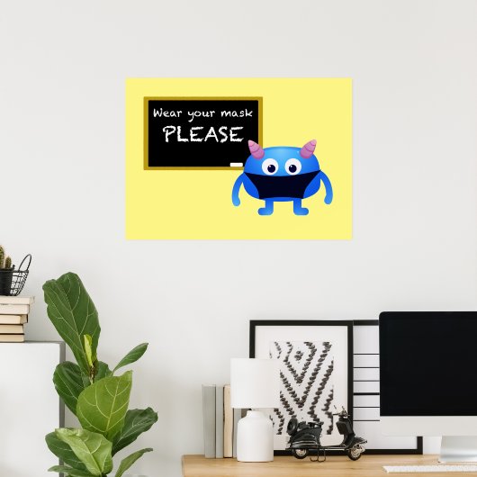Draag uw masker (Chalkboard Monster) Poster (Thuiskantoor)