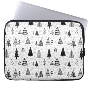 Draagbomen en sneeuwvlokken - zwart en wit patroon laptop sleeve