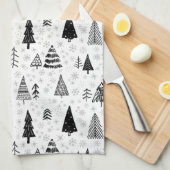 Draagbomen en sneeuwvlokken - zwart en wit patroon theedoek (Quarter Fold)