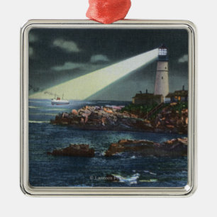 Draagse vuurtoren bij nacht metalen ornament