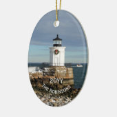 Draagse vuurtoren Breakwater Kerstmis Keramisch Ornament (Links)