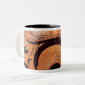 Draagtas met zwarte afbeelding tweekleurige koffiemok (Voorkant links)