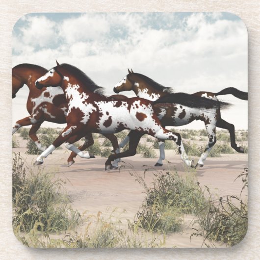 Draai als de wind - galopende verfpaarden onderzetter (Voorkant)