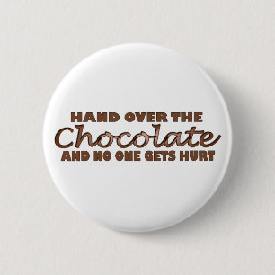 Draai over het chocolade ronde button 5,7 cm