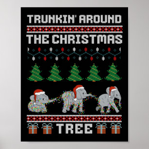Draaien rond de kerstboom olifant familie poster