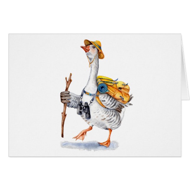 Draaiende gans met rugzak en Binocles (Voorkant Horizontaal)