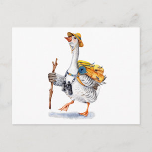 Draaiende gans met rugzak en Binocles Briefkaart