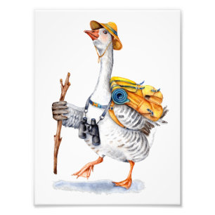 Draaiende gans met rugzak en Binocles Foto Afdruk
