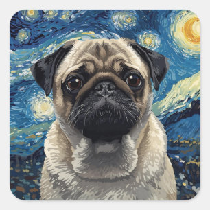 Draaiende Nachtelijke Hemel Schildering Beige Pug Vierkante Sticker