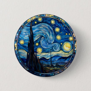 Draaiende sterrennacht geïnspireerde kunstprint ronde button 5,7 cm