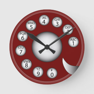 Draaiende telefoonwijzerplaat (rood) ronde klok