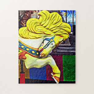 Draaimolenpaard met gele manen legpuzzel
