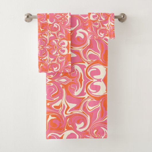 Draaipatroon in roze, Sinaasappel en crème Bad Handdoek (Insitu)