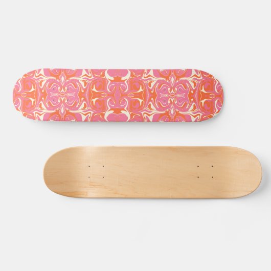 Draaipatroon in roze, Sinaasappel en crème Skateboard (Horizontaal)
