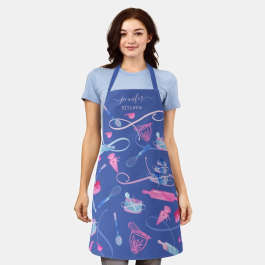 Draaiswerktuigen en gereedschap voor roze blauwe m schort (Gedragen)