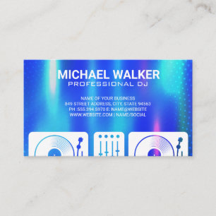Draaitafels DJ Muziek Blauw Metallic Abstrac Visitekaartje