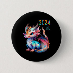 Draak 2024 Jaar Van De Draak Gelukkig Maan Nieuw J Ronde Button 5,7 Cm