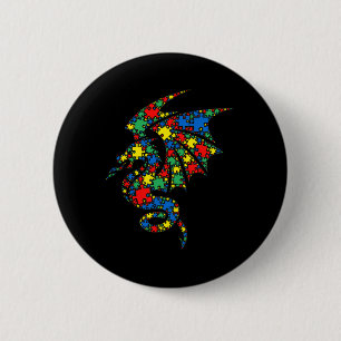 Draak Autisme Puzzel Voor Vrouwen Mannen Kinderen Ronde Button 5,7 Cm