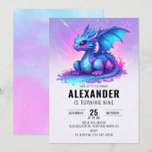 Draak Blauw Roze Verjaardagsfeest Kaart (Voorkant / Achterkant)