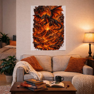 Draak boven vulkanisch rijk poster