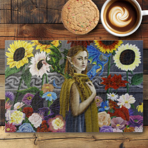 Draak Elf Meisje Betoverde Bloementuin Fantasie Legpuzzel