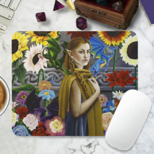 Draak Elf Meisje Betoverde Bloementuin Fantasie Muismat