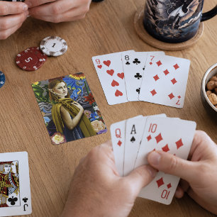 Draak Elf Meisje Betoverde Bloementuin Fantasie Pokerkaarten