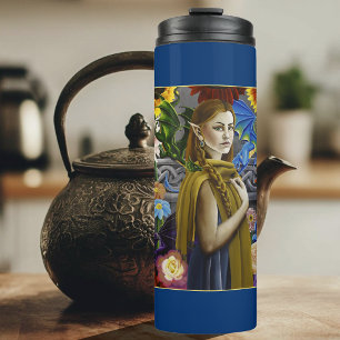 Draak Elf Meisje Betoverde Bloementuin Fantasie Thermosbeker