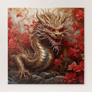 Draak en bloemen legpuzzel