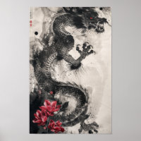 Draak en bloemen Traditionele Japanse Art Brush