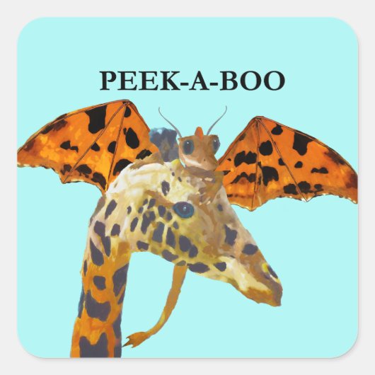 Draak en Giraffe Vierkante Sticker (Voorkant)