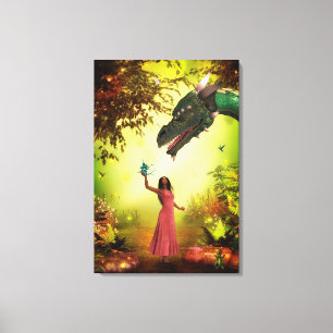 Draak en meisje canvas afdruk