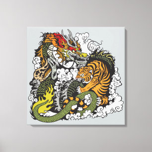 draak en tijger het vechten canvas afdruk