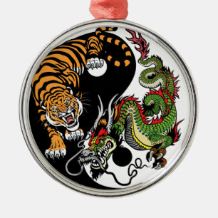 draak en tijger yin yang metalen ornament