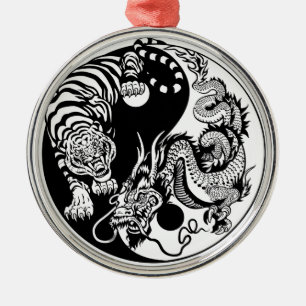 draak en tijger yin yang symbool metalen ornament