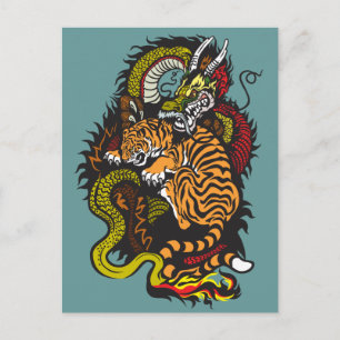 draak en tijgergevecht briefkaart