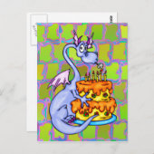 Draak en verjaardagstaart briefkaart (Voorkant / Achterkant)