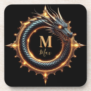 🐉 Draak Fantasy Symbool Met Aangepaste Naam Voor  Bier Onderzetter