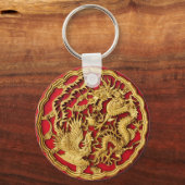 Draak Feniks Rood Goud Chinees Trouwgeschenk Sleutelhanger (Voorkant)