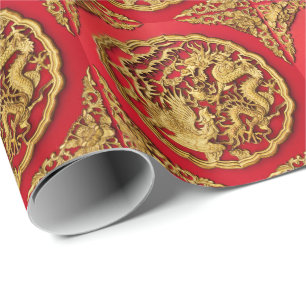 Draak Fenix Rood Goud Chinese Huwelijk Cadeaupapier