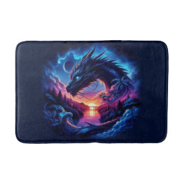 Draak gesilhouet tegen een levendige zonsondergang badmat