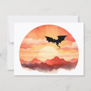 Draak gesilhouet tegen een zonsondergang briefkaart