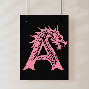 Draak gestileerde letter A, Drakalphabet, Monogram Foto Afdruk