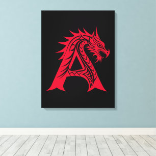 Draak gestileerde letter A, drakenalfabet, monogra Canvas Afdruk