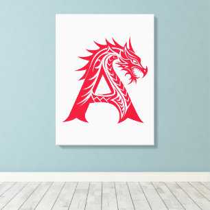Draak gestileerde letter A, drakenalfabet, monogra Canvas Afdruk