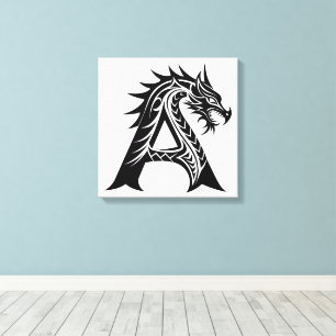 Draak gestileerde letter A, drakenalfabet, monogra Canvas Afdruk